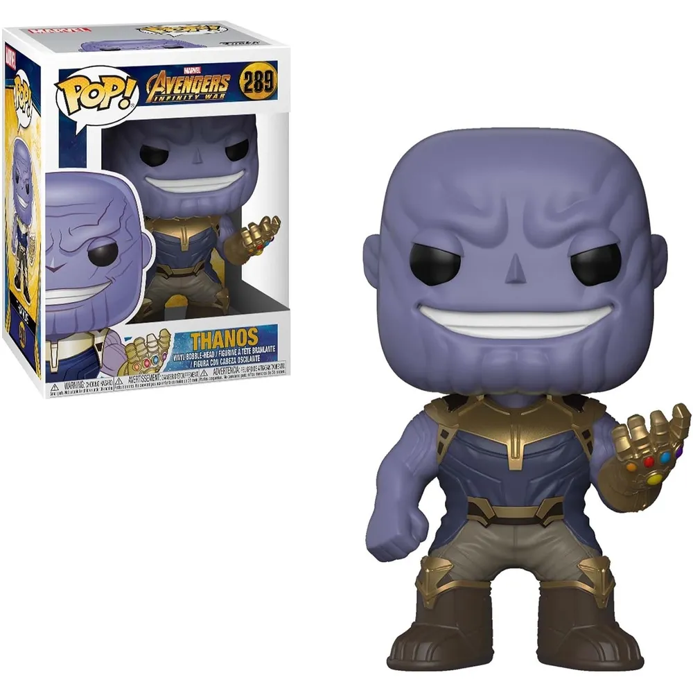Funko Pop de Thanos con el guantelete del infinito junto a su caja