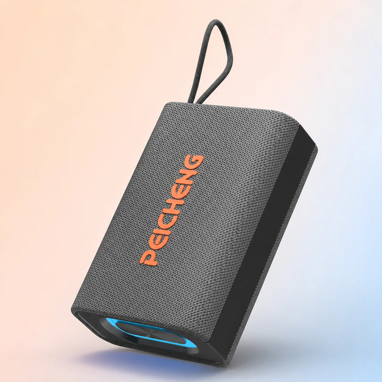 Parlante Bluetooth portátil PEICHENG gris con correa y luz RGB azul